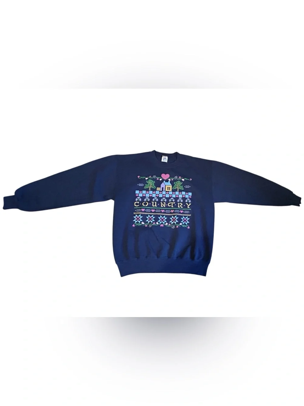 Vintage Jerzees Super Sweats USA Made Country Folk Art Graphic Sweatshirt M - Picture 3 of 11